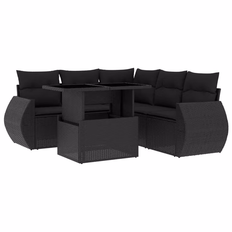 Set Divano da Giardino 6 pz con Cuscini Nero in Polyrattan