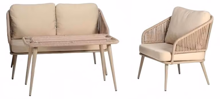 Moderne Beige Gartenmöbel Luxus Sofagarnitur Hochwertig Sessel Couchtisch