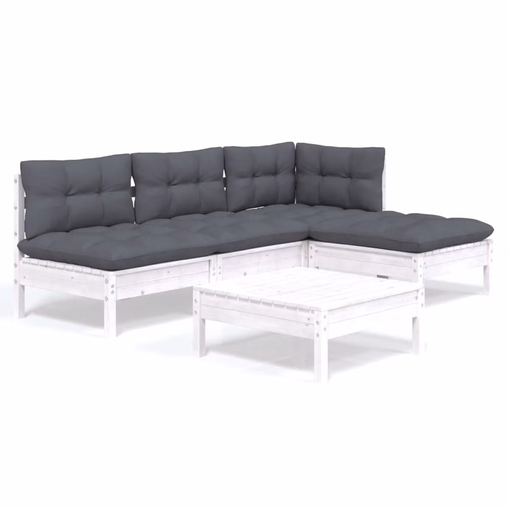 Set Divani da Giardino 5 pz con Cuscini Bianchi Legno di Pino