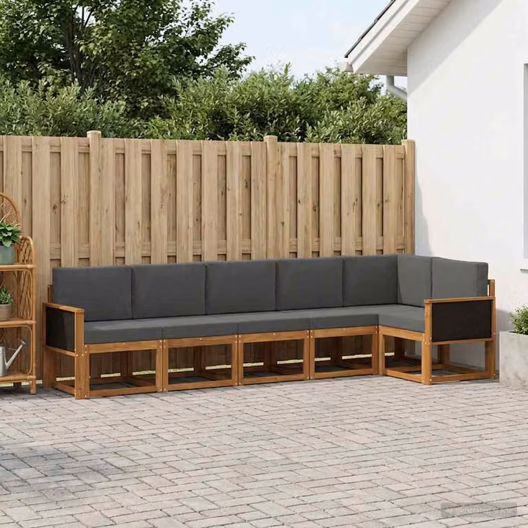 Set di divani da esterno vidaXL 6 pz a forma di L in legno di acacia con cuscini, Beige e Antracite