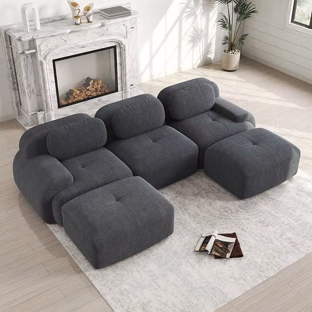 Divano a U in velluto premium - Xylo - Senza montaggio, antiscivolo, braccioli XL, 32D, grigio