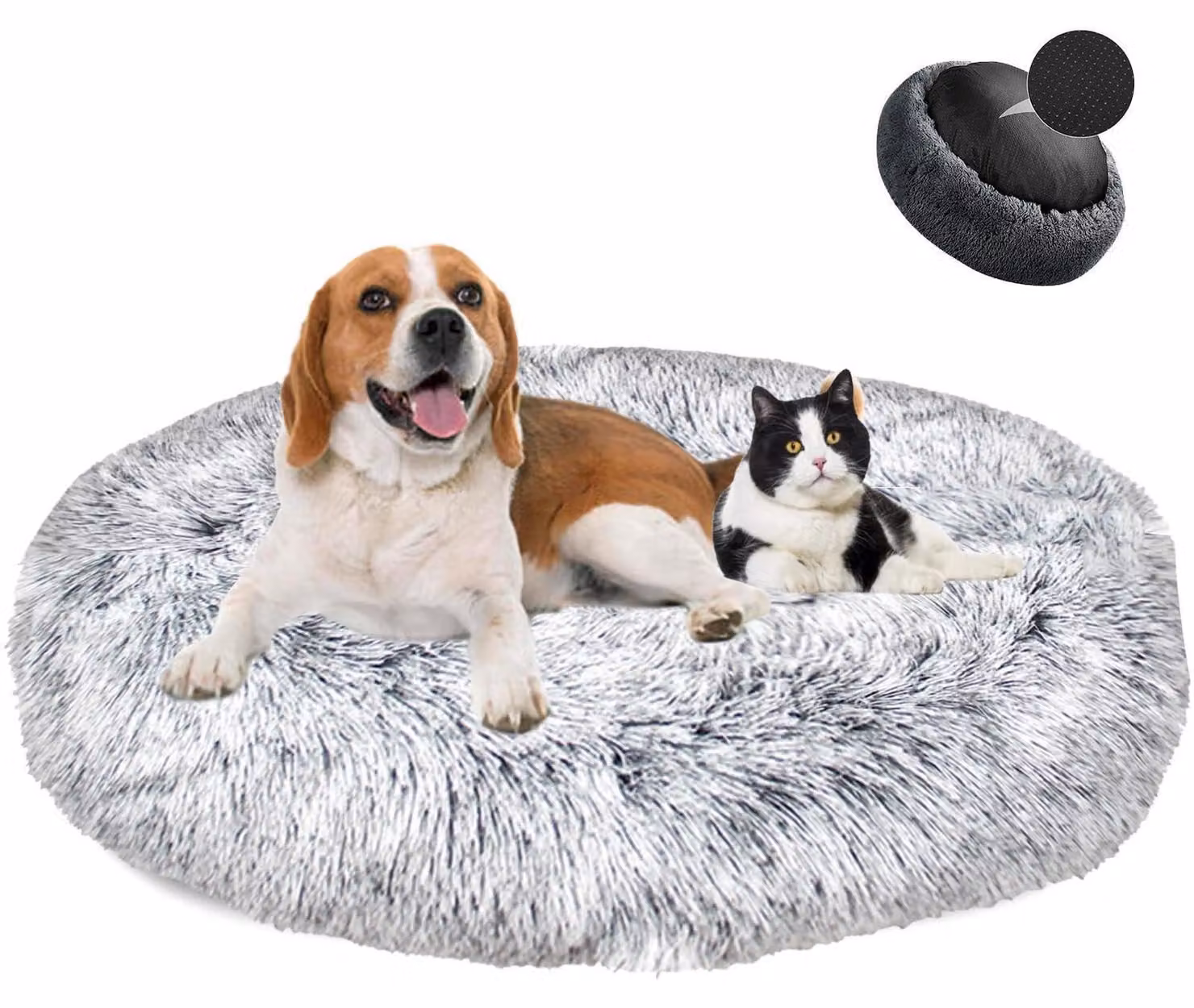 Cuccia per cani a forma di ciambella, in peluche, lavabile, colore grigio sfumato, diametro 80 cm