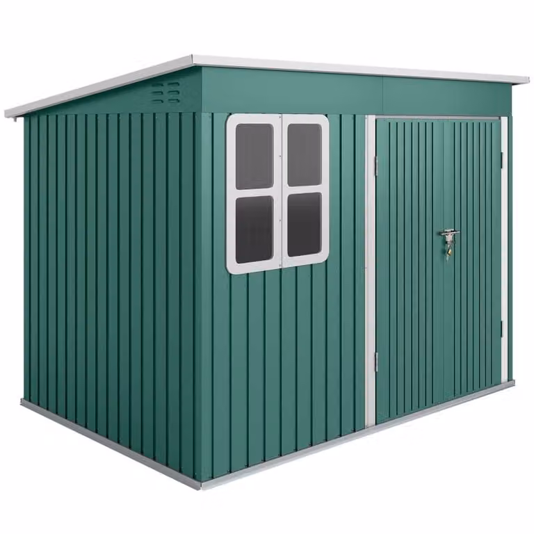 Capanno in metallo Moonbite, dimensioni 260 x 177 x 190 cm, con porta larga 114 cm, finestra 68 x 74 cm, sistema di ventilazione, realizzato in acciaio zincato, con serratura, colore verde
