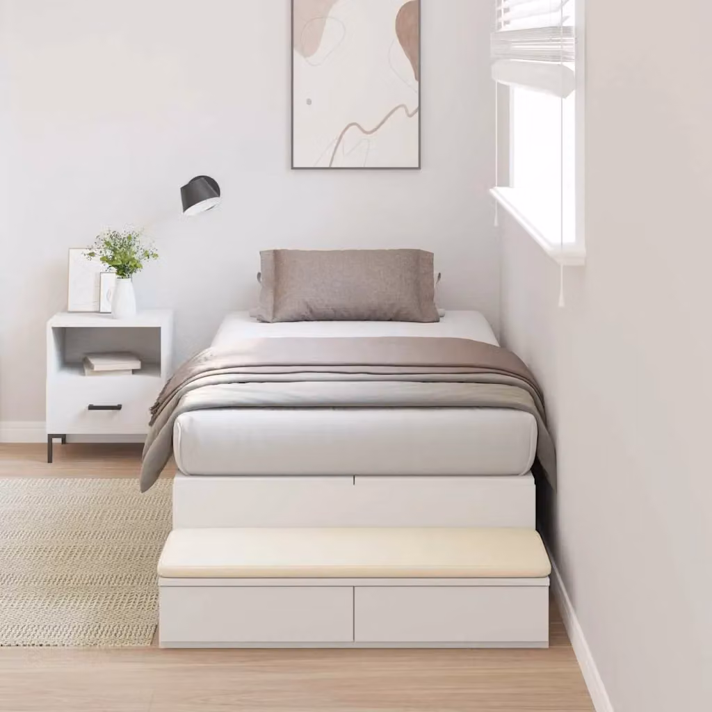 vidaXL Struttura letto con contenitore e cassetti in legno bianco 90 x 200 cm