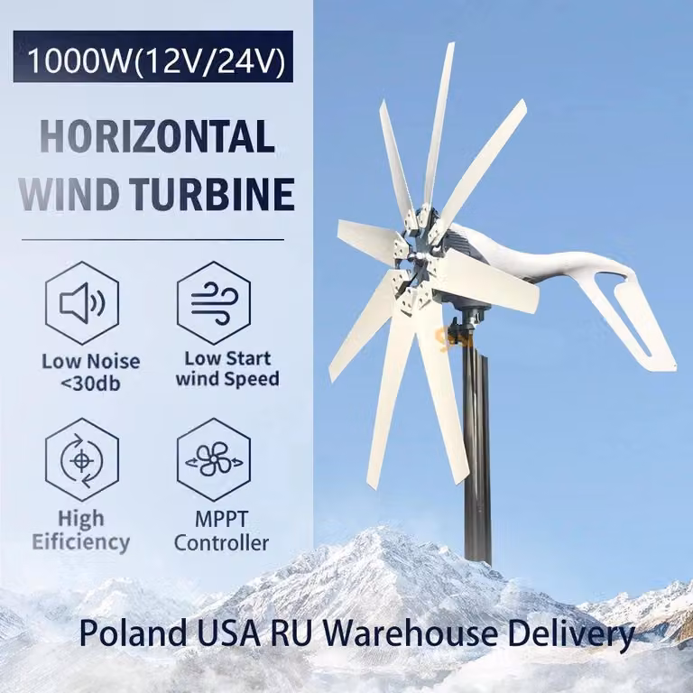 Turbina eolica - Aerogeneratore - Energia eolica - Generatore di turbina eolica - 1000W - 24V - Aerogeneratore orizzontale