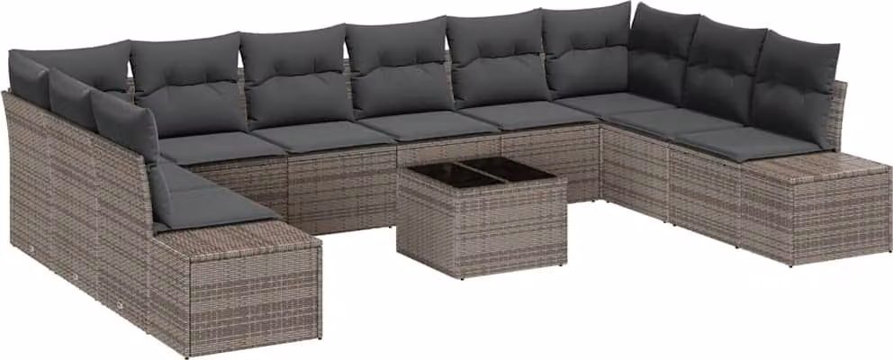 Set Divano da Giardino con cuscino 11 pcs Grigio polyrattan