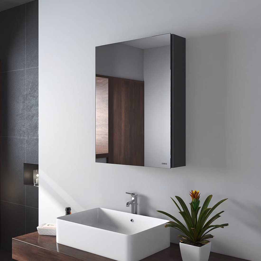 Armadietti a specchio EMKE, armadietto a specchio per bagno 50x65cm Armadietto da bagno con specchio bifacciale (nero)