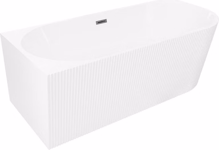 Mexen Silo vasca da bagno indipendente angolare sinistra scanalata 170 x 80 cm, bianca, troppo pieno grigio canna di fucile