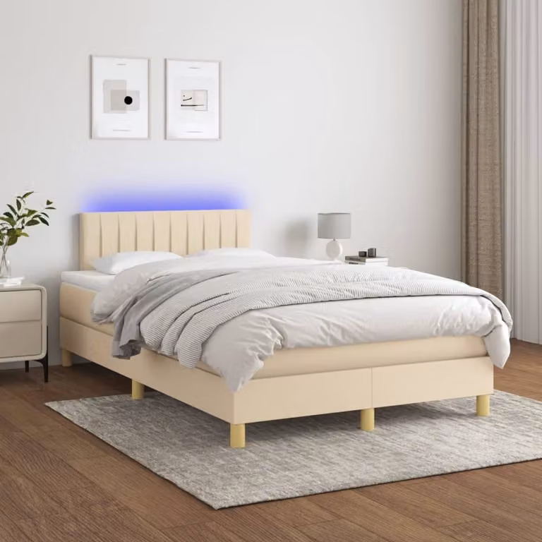 Maison Exclusive - Letto a Molle con Materasso e LED Crema 120x200cm in Tessuto