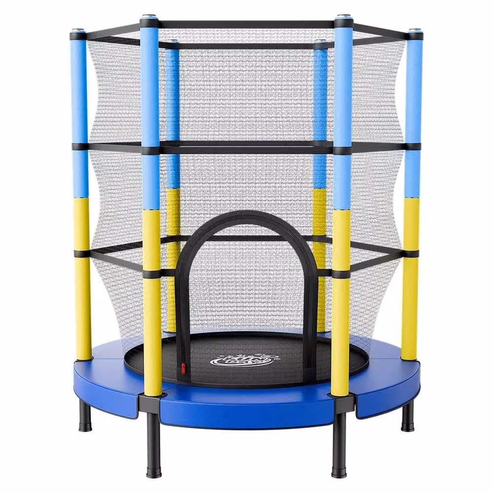 Trampolino Elastico Rotondo per Bambini con Rete di Protezione 360 Gradi, Colore Blu, Diametro: 142 cm – 2