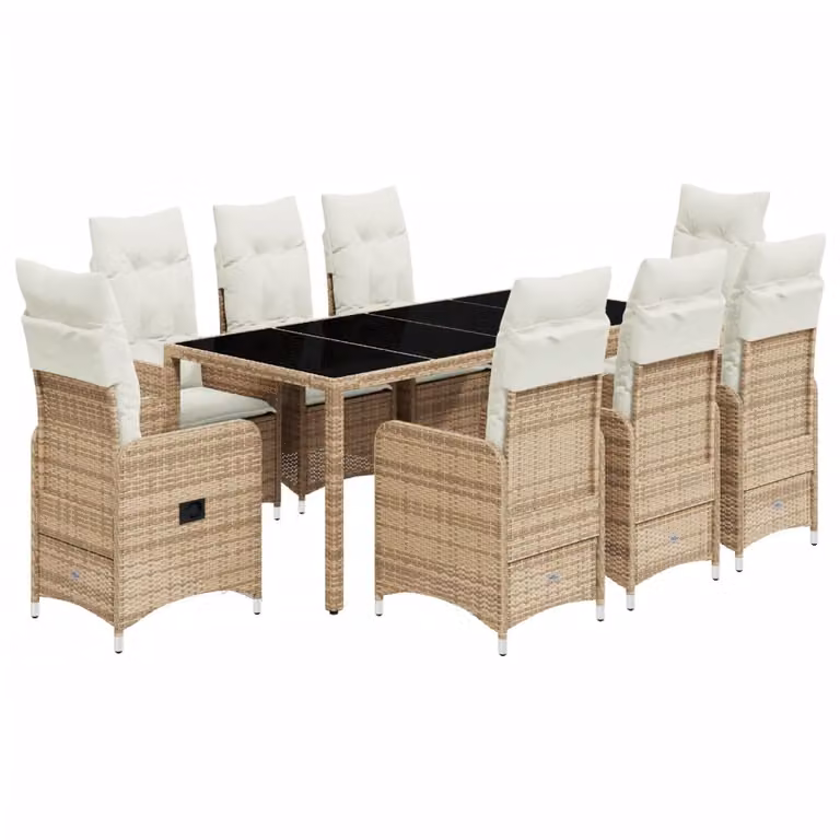 Set da Bistrò da Giardino 9 pz con Cuscini Beige in Polyrattan