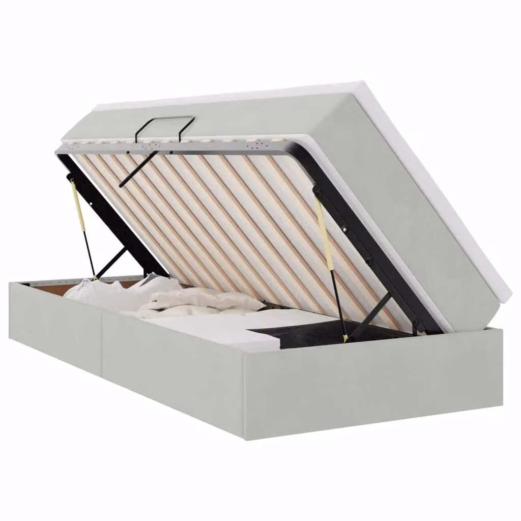 Letto con contenitore e materasso ibrido vidaXL in tessuto grigio L: 100 cm, P: 200 cm, H: 48,5 cm – 2