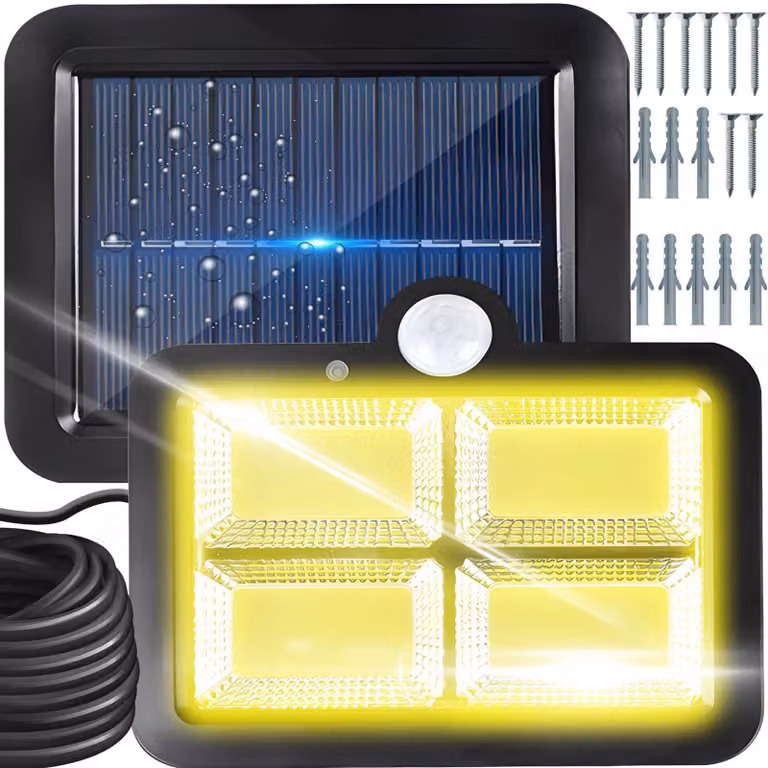 Lampada solare da esterno con 128 LED e sensore di movimento, grado di protezione IP44