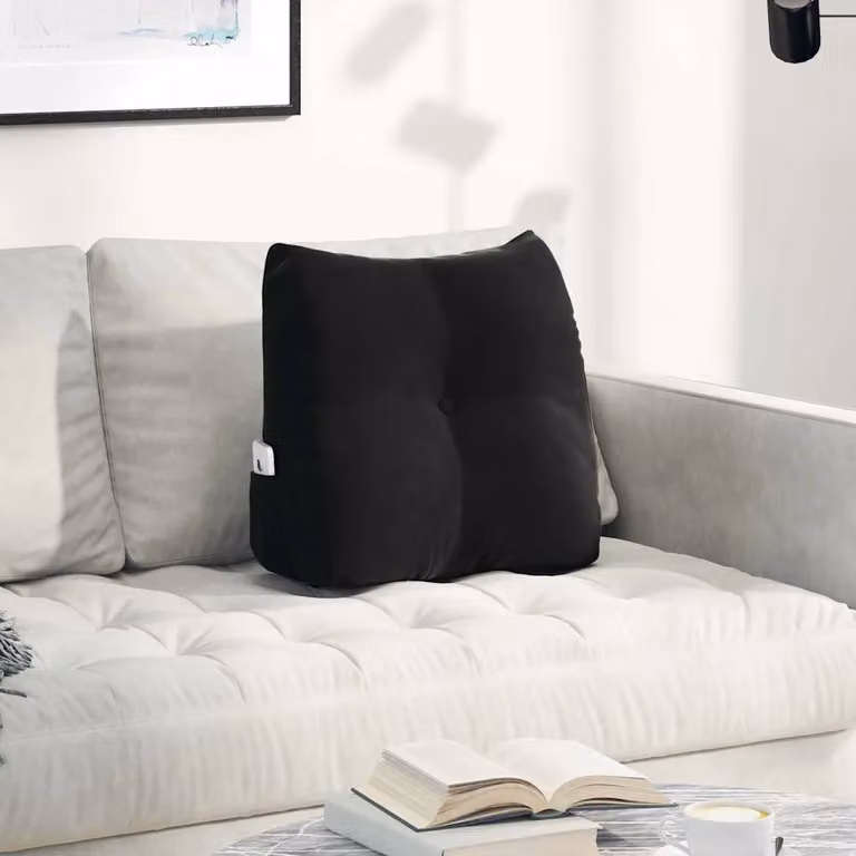Cuscino per schiena ergonomico a cuneo vidaXL in velluto nero con rivestimento rimovibile L 45 cm x P 24 cm x H 50 cm