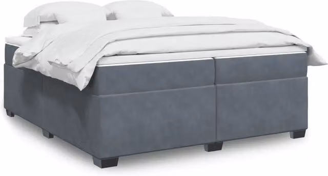 Letto con Giroletto a Molle e Materasso Ibrido vidaXL in Velluto Grigio e Bianco L/P: 200 x 200 cm – 1