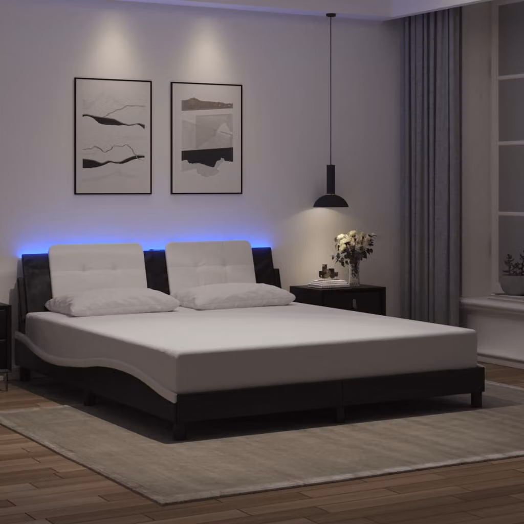 vidaXL Giroletto Zadar con LED e porta USB in similpelle Nero e Bianco L: 180 cm, P: 200 cm, H: 185 cm – 1