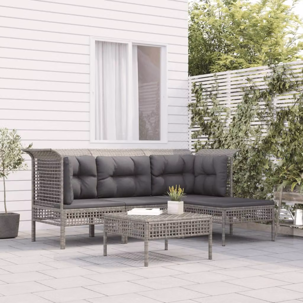 Set Divani da Giardino vidaXL 5 pz a Forma a L con Cuscini in Polyrattan e Acciaio Grigio