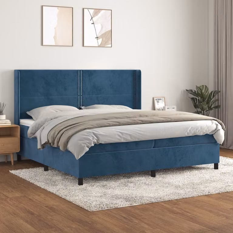 Maison Exclusive - Letto boxspring con materasso blu scuro 200x200 cm velluto