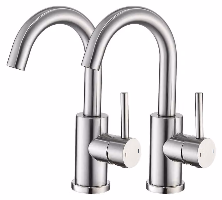 Set di 2 rubinetti per bagno/cucina, in acciaio inossidabile spazzolato, girevoli a 360°
