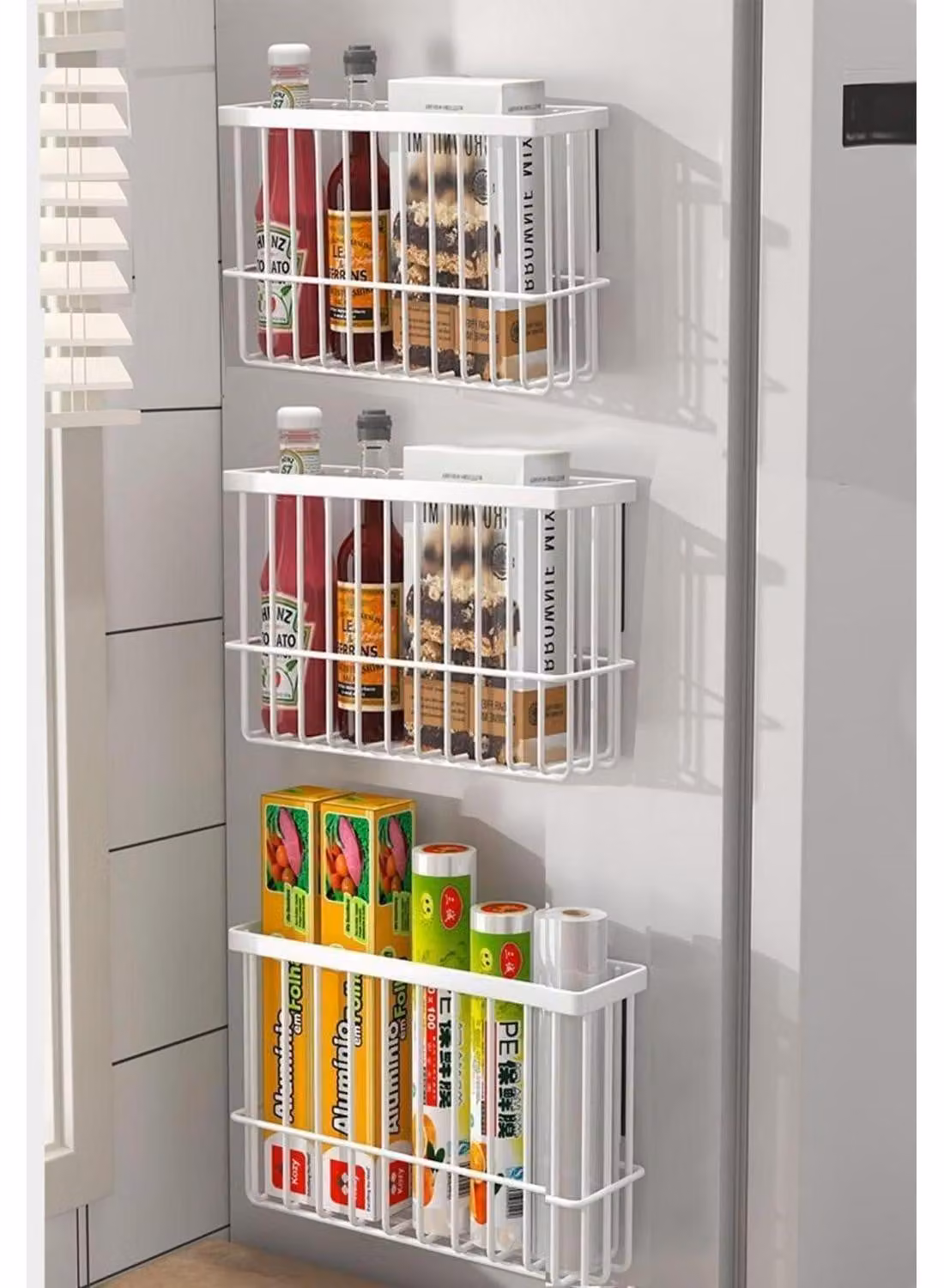 Contenitori portaoggetti adesivi per ante di armadi da cucina, da montare a parete, colore bianco, confezione da 2 pezzi
