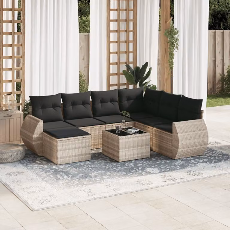Maison Exclusive - Set Divano da Giardino 8pz con Cuscini Grigio Chiaro Polyrattan