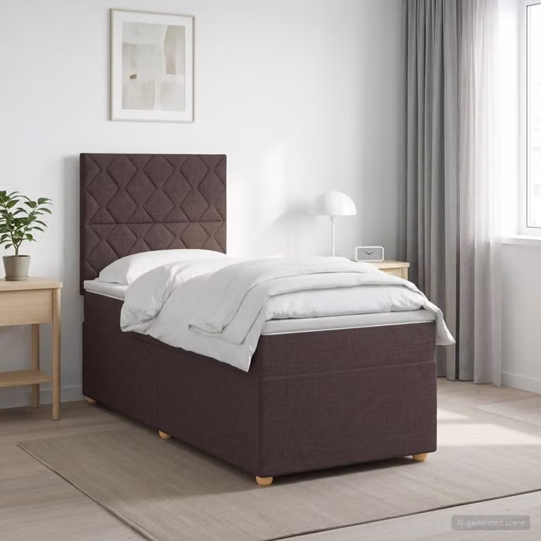 Letto box spring con materasso ibrido vidaXL Marrone e Bianco L/P/H: 200 x 90 x 140,5 cm