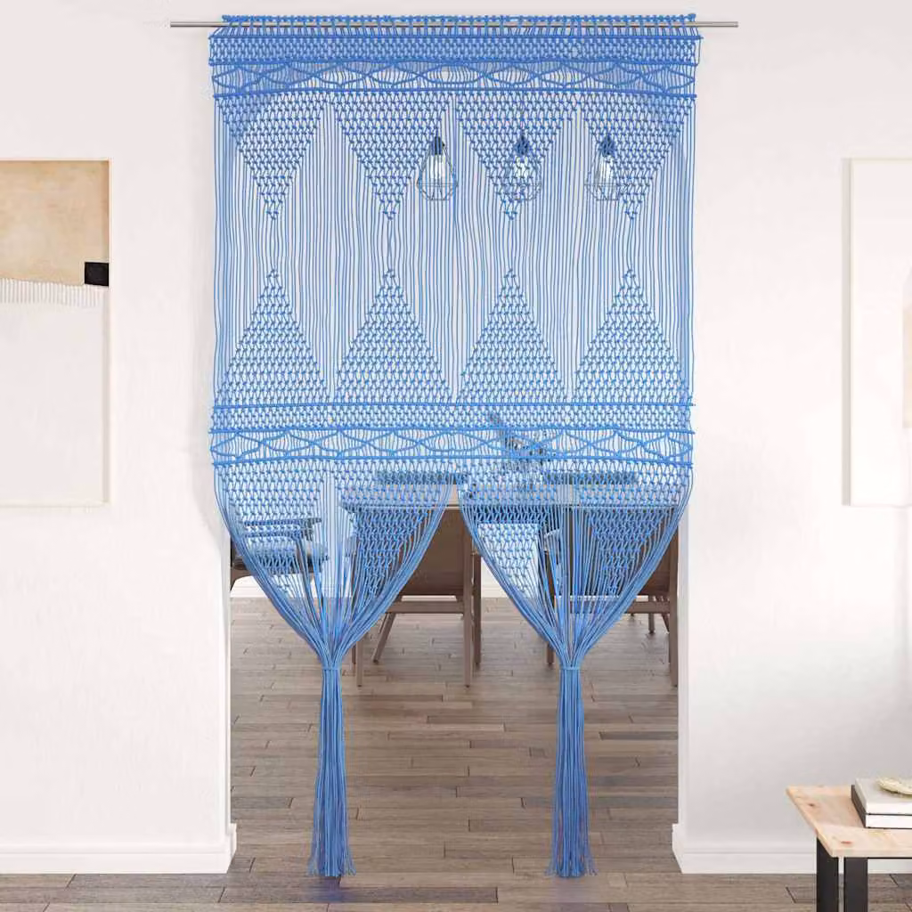 Tenda Macramè vidaXL Blu in Cotone e Poliestere L: 140 cm, H: 240 cm