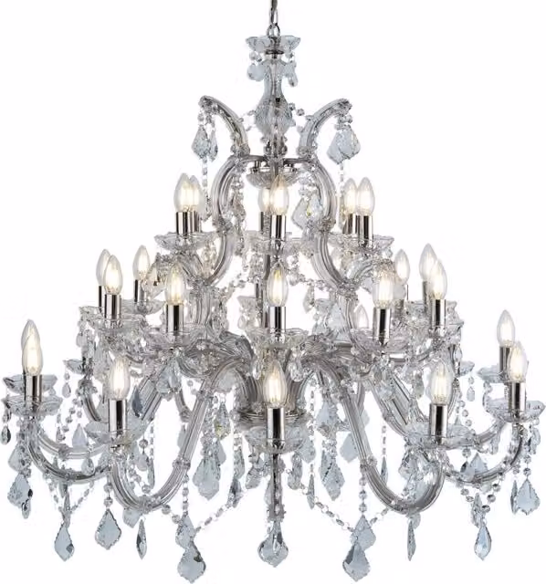 Lampadario Classico Marie Therese SEARCHLIGHT in Acciaio Cromo e Cristallo Trasparente con 30 Luci E14