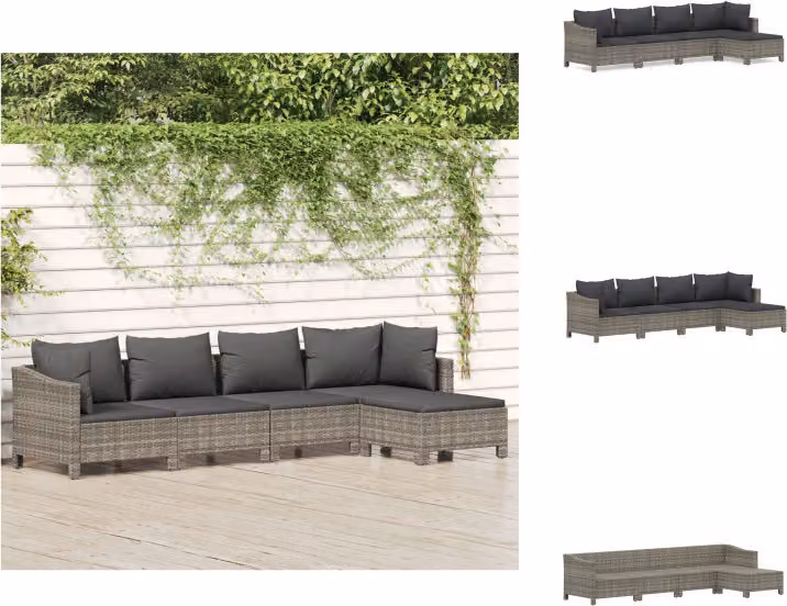 vidaXL Set da salotto da giardino 5 pezzi con cuscini in poly rattan grigio - Set di mobili da giardino