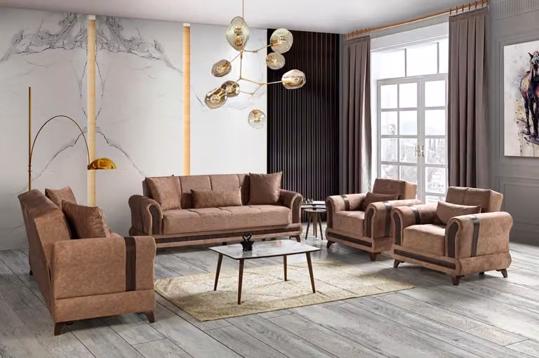 Sofagarnitur 3+2+1+1 Sitzer Wohnzimmer Set Textil Sofa Sessel Schlafsofa