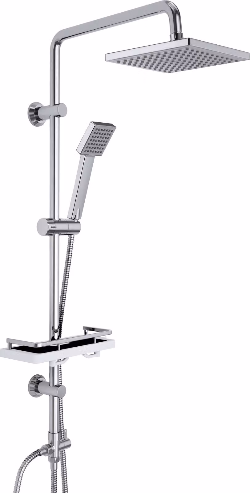 JOHO Colonna Doccia Acciaio Inox con Mensola Senza Miscelatore idromassaggio Asta Doccia Set Doccia a Pioggia con Soffione e Doccetta in ABS 20 x 20cm