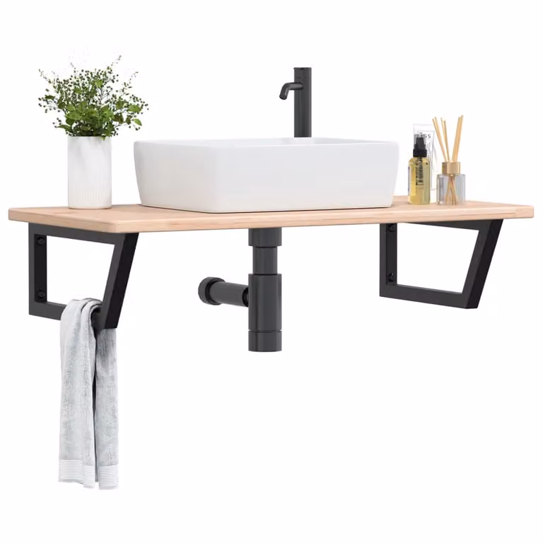 vidaXL Ripiano da parete per lavabo in legno di rovere e metallo nero e marrone