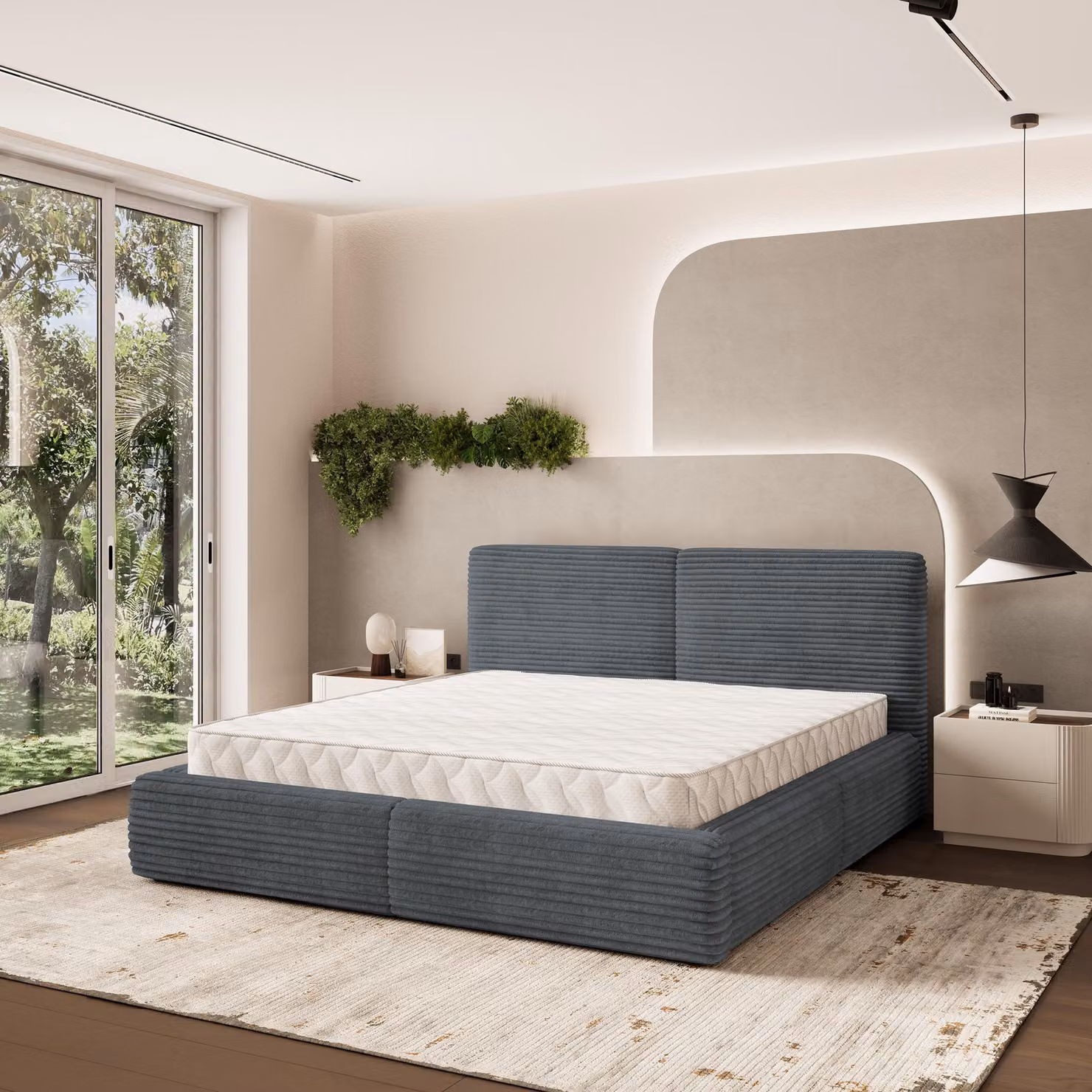 Letto imbottito Masseno FELURO 140x200 cm, letto imbottito con cassetti - Grigio, TILIA 85