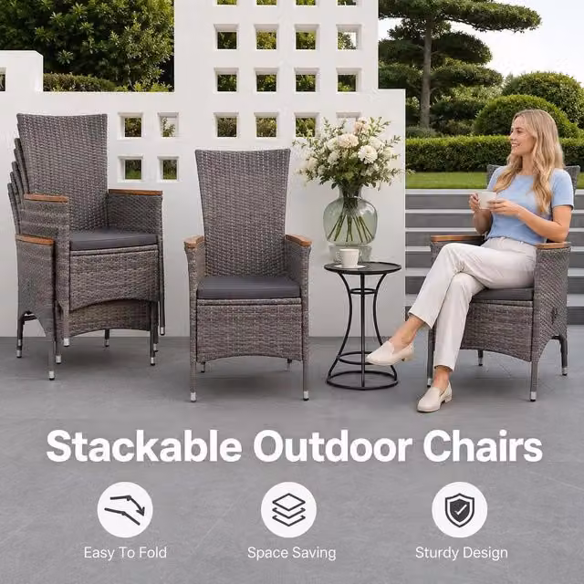 Garden Chairs, 2 Pieces, With Cushions, Poly Rattan, Grey