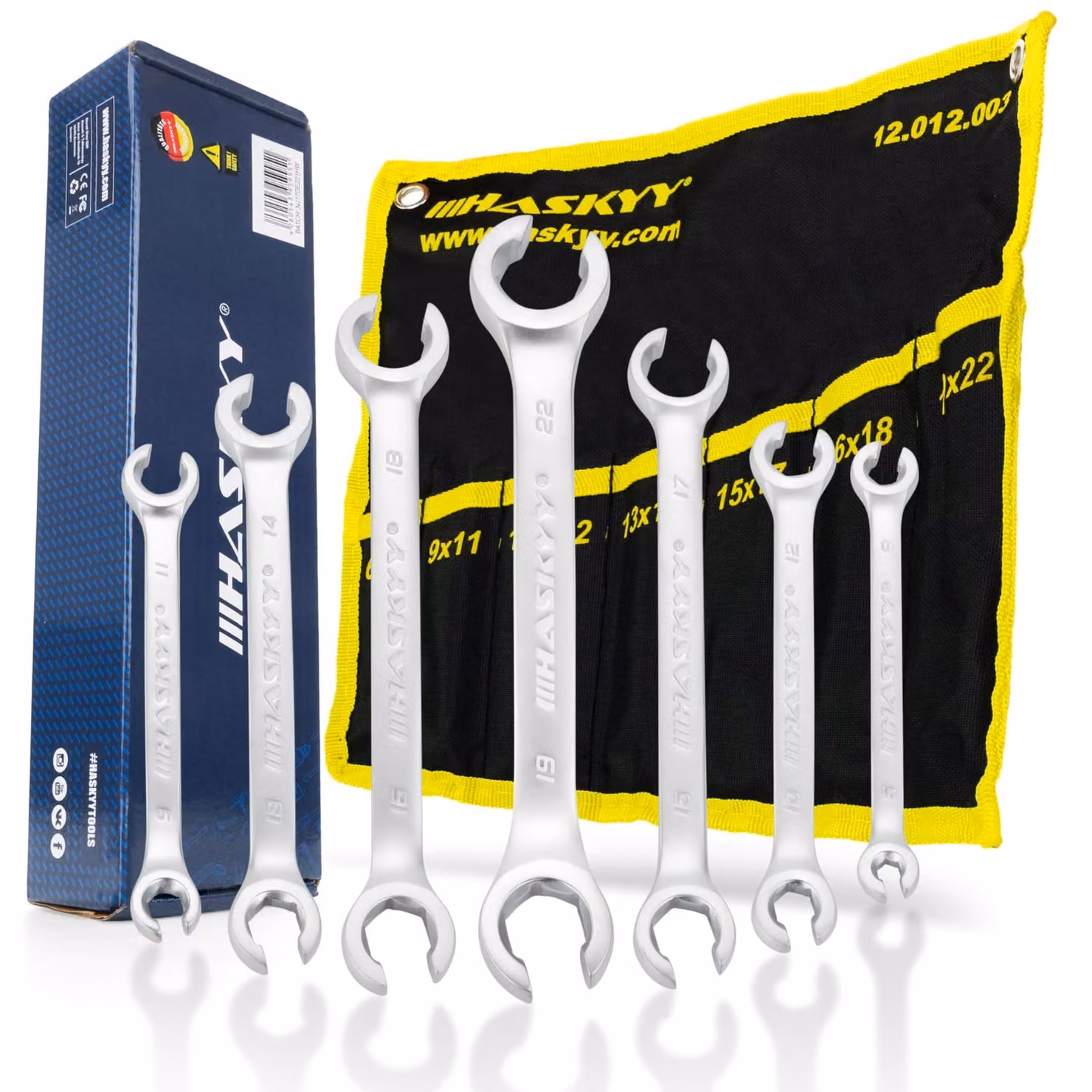 Set di chiavi a bussola a doppia testa a 7 pezzi per tubi freno, da 6 a 22 mm