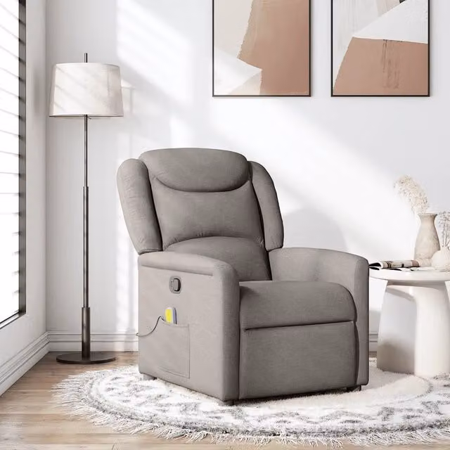 Poltrona Reclinabile Relax vidaXL in Tessuto Beige e Grigio con Braccioli e Reclinazione Manuale – 1
