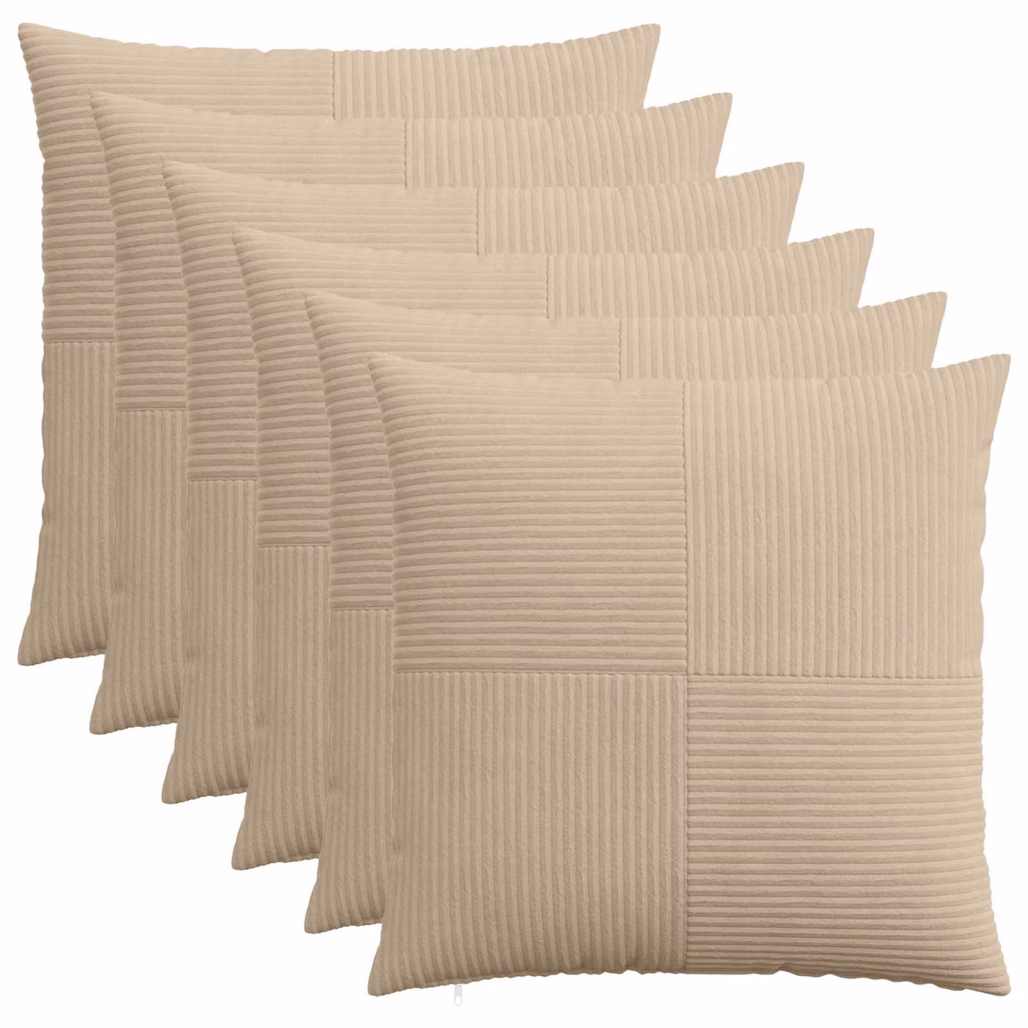 Set di 6 federe vidaXL ALMELO in velluto a coste, colore tortora, L 80 x P 80 cm