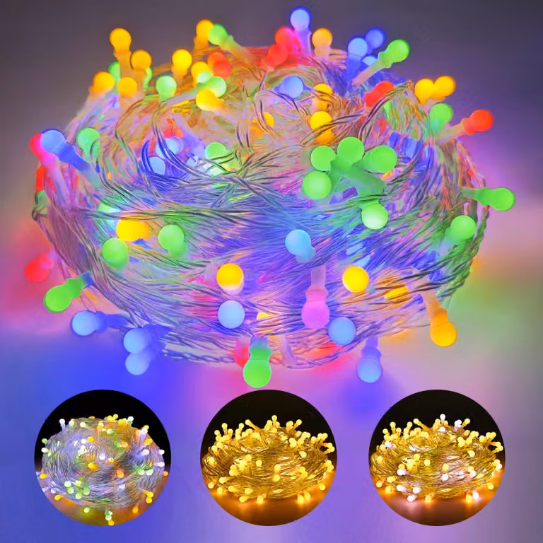 Catena luminosa a LED, 20 metri, 11 modalità, grado di protezione IP44, multicolore/giallo caldo