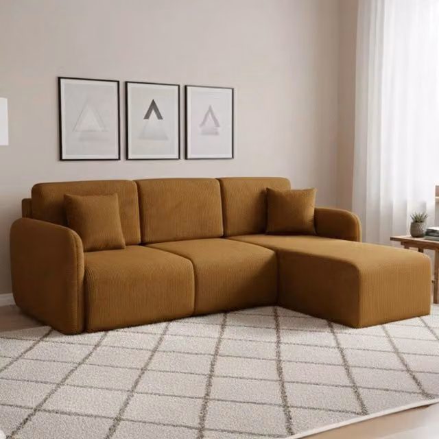 Ranco Divano Letto con Penisola Contenitore Arancione L/P/H: 245 x 185 cm