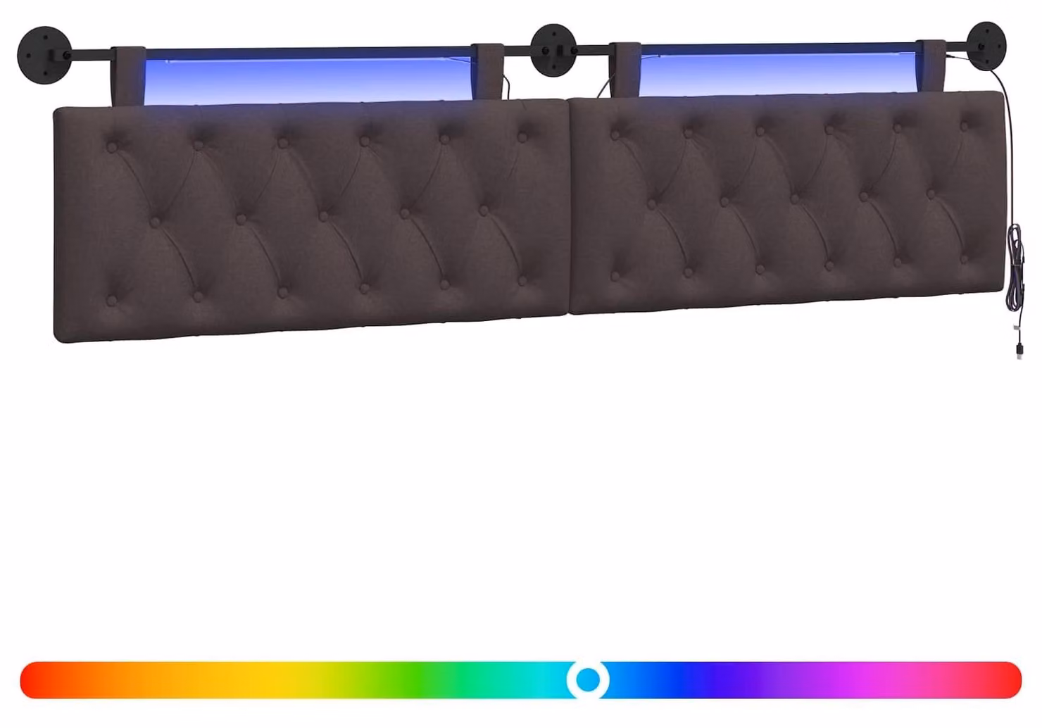 Testiera sospesa Con luce LED Marrone Scuro Tessuto