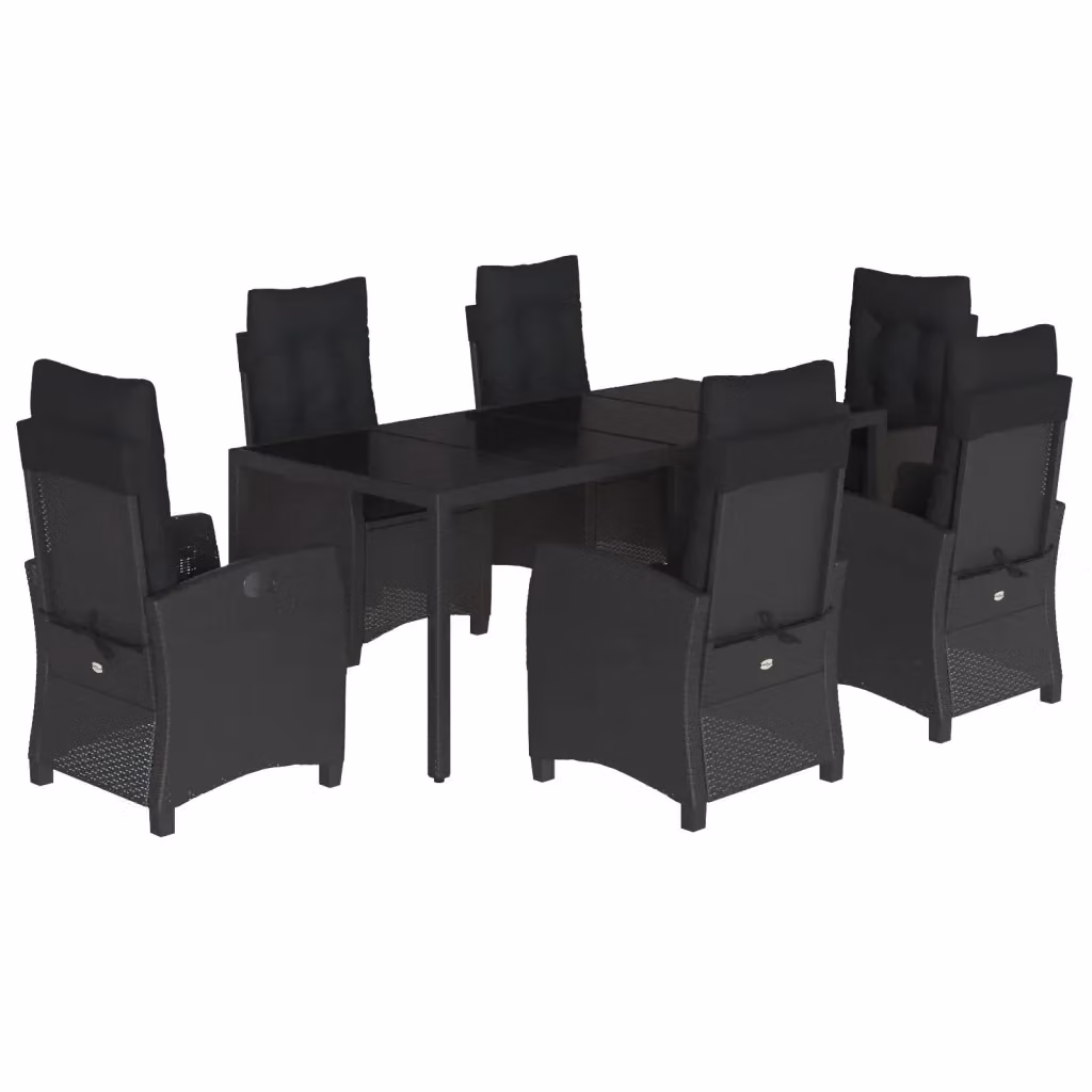 Set da Pranzo da Giardino vidaXL 7 pz in Polyrattan Nero con Piano in Vetro – 2