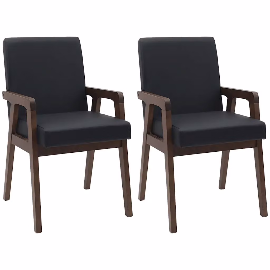 Set di 2 sedie da pranzo con braccioli in legno di Hevea e cuscini in tessuto marrone e nero stile mid-century vidaXL – 2