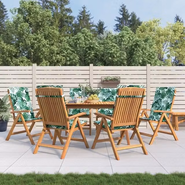Set di 6 sedie pieghevoli reclinabili con cuscini vidaXL in legno di teak marrone per giardino