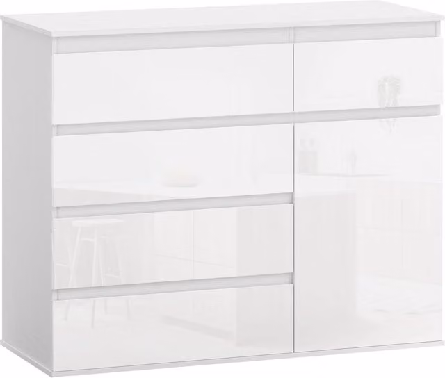 Credenza Mobile Basso GIORDANOSHOP in MDF Bianco Lucido con 5 Cassetti, L/P/H: 100 x 40 x 80 cm