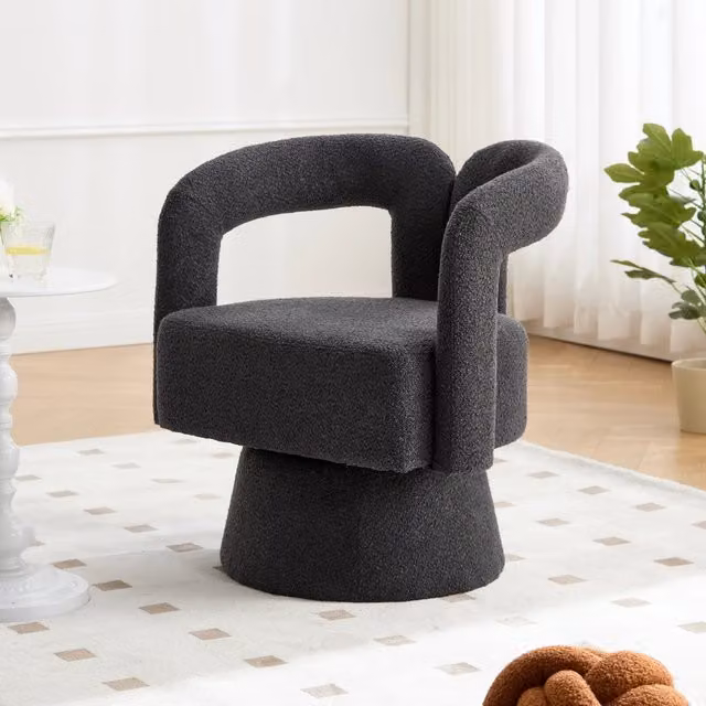 Poltrona Girevole Rotonda ¨C MINIMAL ¨C Tessuto Grigio Scuro, Imbottita, Soggiorno