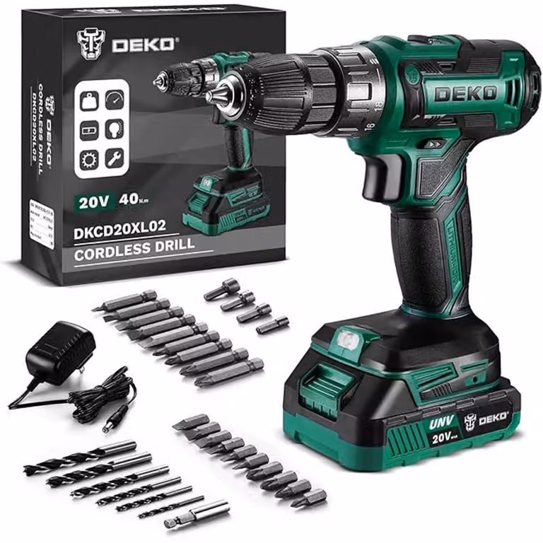Trapano avvitatore a batteria da 20V per uso femminile - Set di trapano elettrico - Con batteria e caricabatterie - Ideale per lavori in legno e lavori domestici - Modello DKCD20XL02L-AZ01