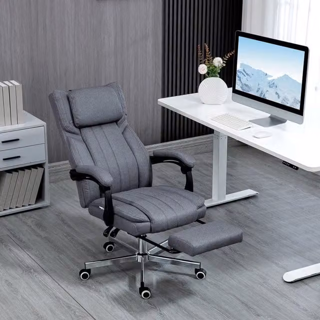 Sedia da ufficio reclinabile e massaggiante REDOM grigia in poliestere con poggiatesta, L: 65 cm, P: 61 cm, H: 105-113 cm