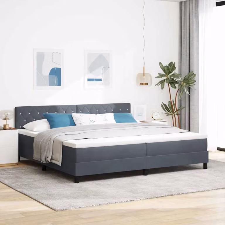Letto a molle con illuminazione LED vidaXL in velluto grigio, 200 x 200 cm