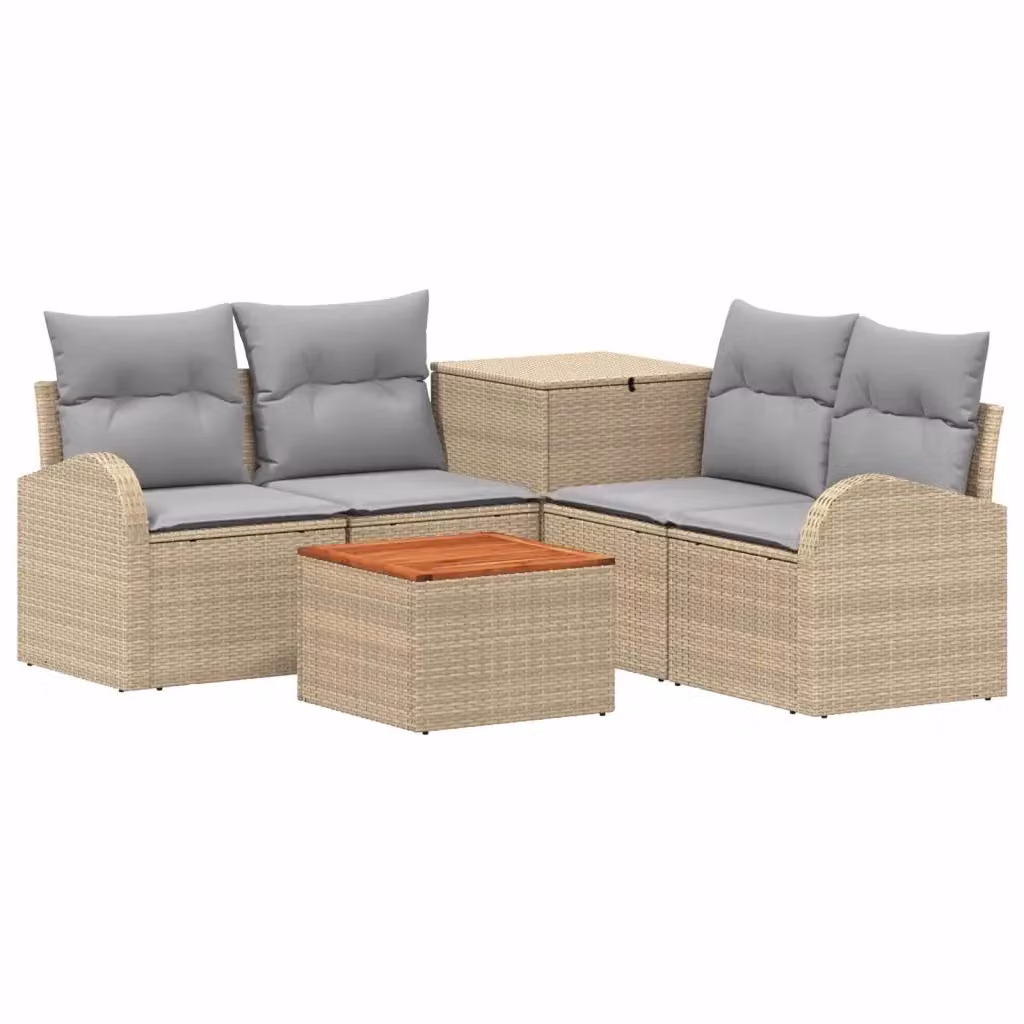 Set di mobili da giardino vidaXL composto da 6 pezzi con divano angolare, tavolino e pouf in stile moderno, colori beige e grigio – 2