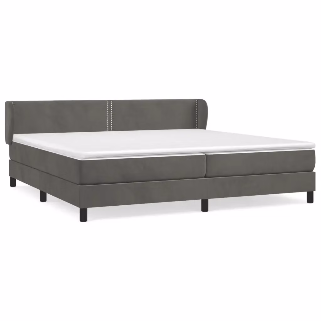vidaXL Giroletto a Molle con Materasso Ibrido in Velluto Grigio e Bianco, L/P: 200 x 200 cm – 2